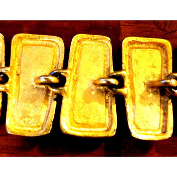 Vintage Black Enamel & Gold-Tone 9 Section Trapezoid Link Bracelet w T-Bar close - Picture 7 of 7